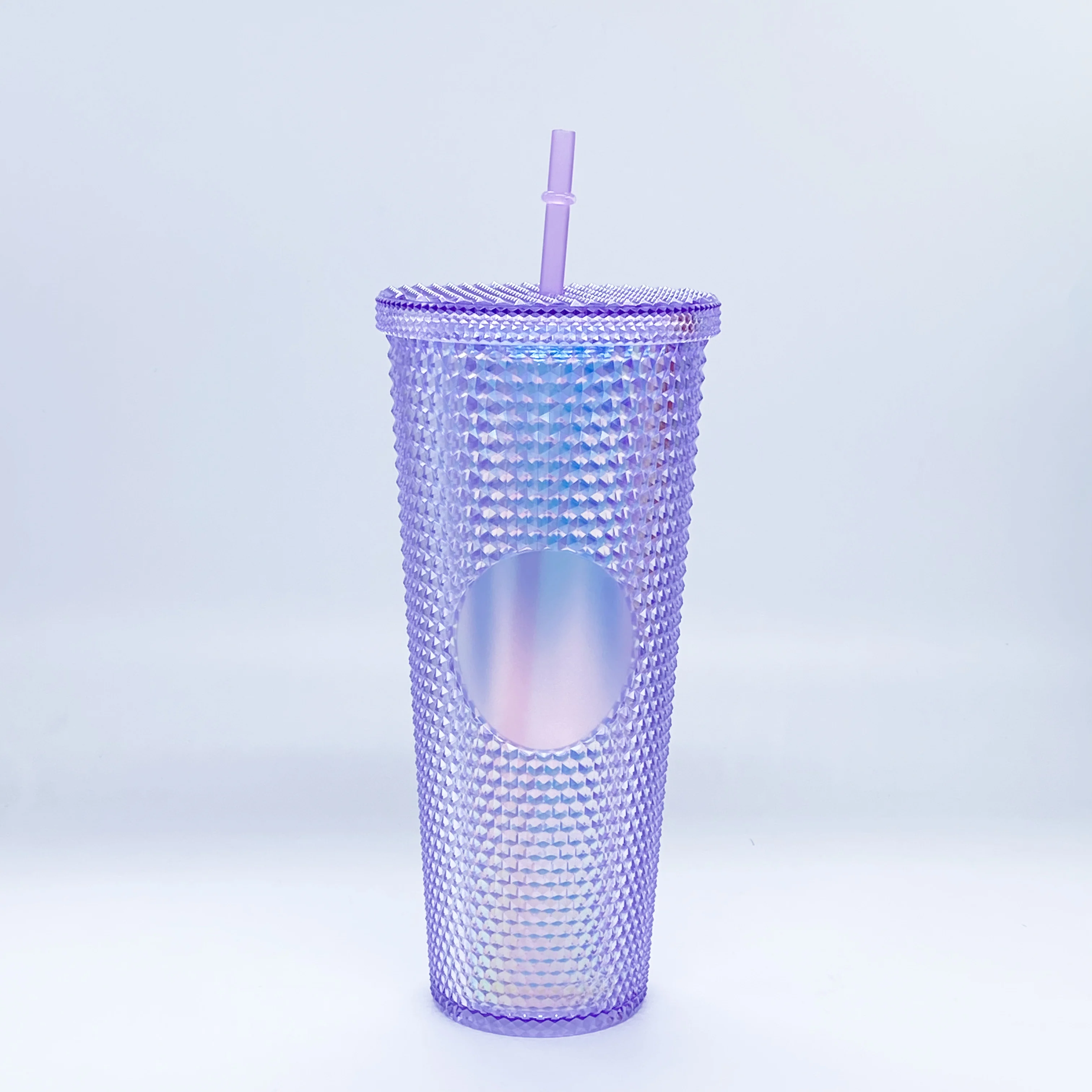 2021 Popular 24oz Studded Tumbler Double Wall Plastic Light Blue Purple Black Matte Studded Tumbler With Straw