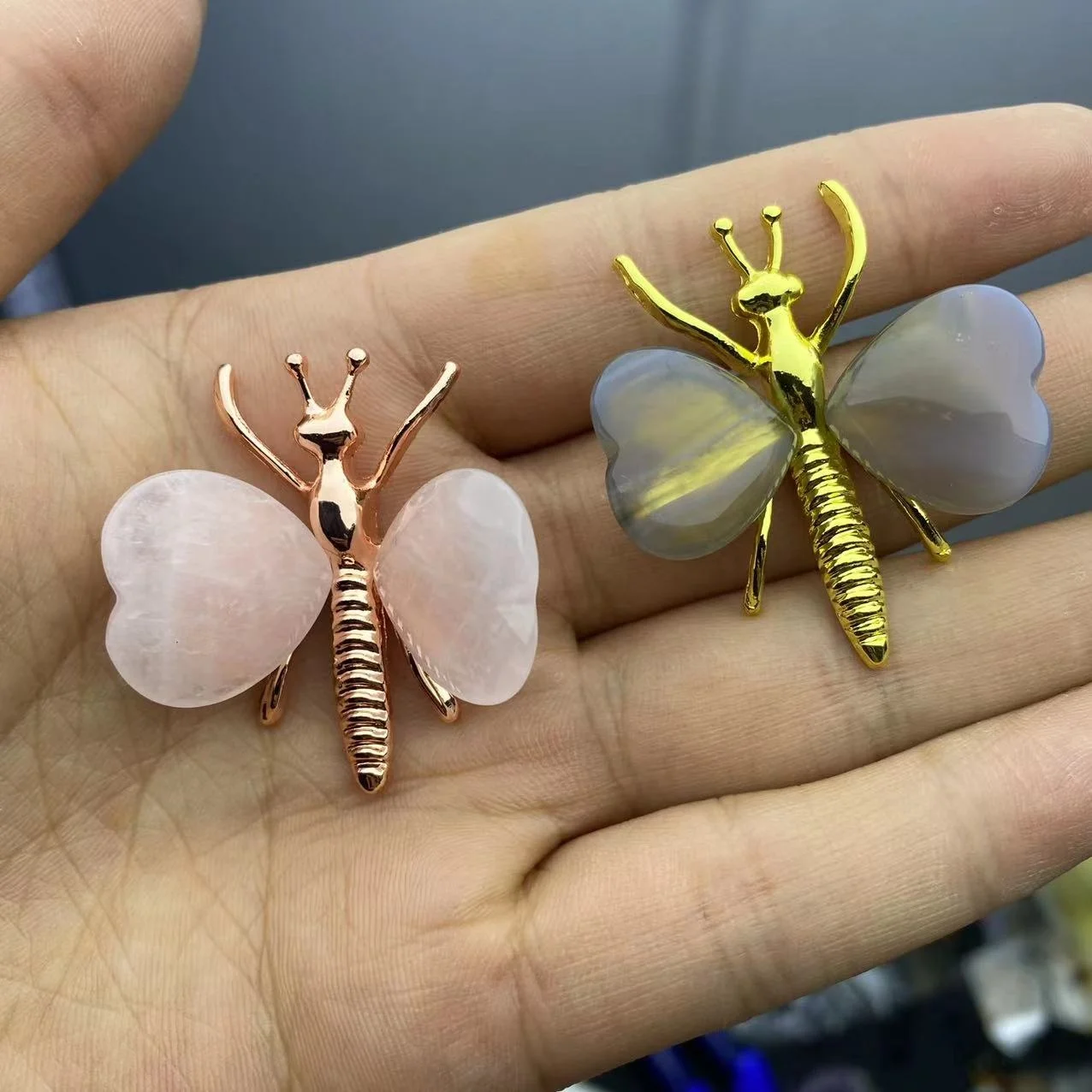 1.5 inch Natural Healing Gemstone Crystal Heart Butterfly Model Carving Crafts Crystal Butterfly For Home Decoration