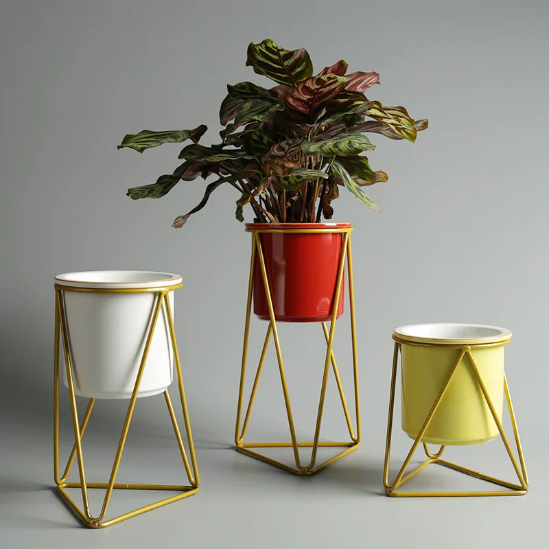 Nordic Succulent Simple Iron Frame Ceramic Hydroponic Green Plant Flower Pot Stand