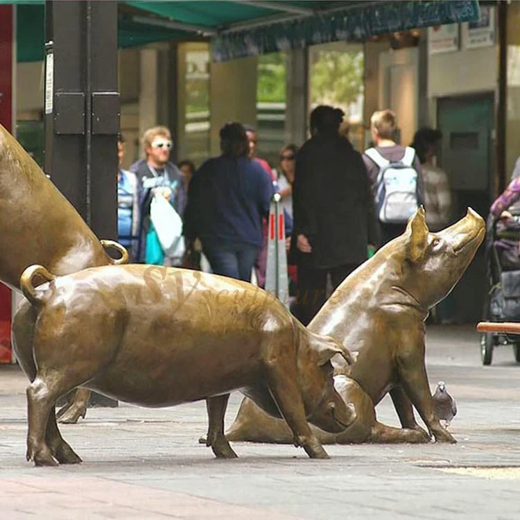 Factory Casting Metal Brass Pig Sculpture Life Size Bronze Statue For Garden Decoration