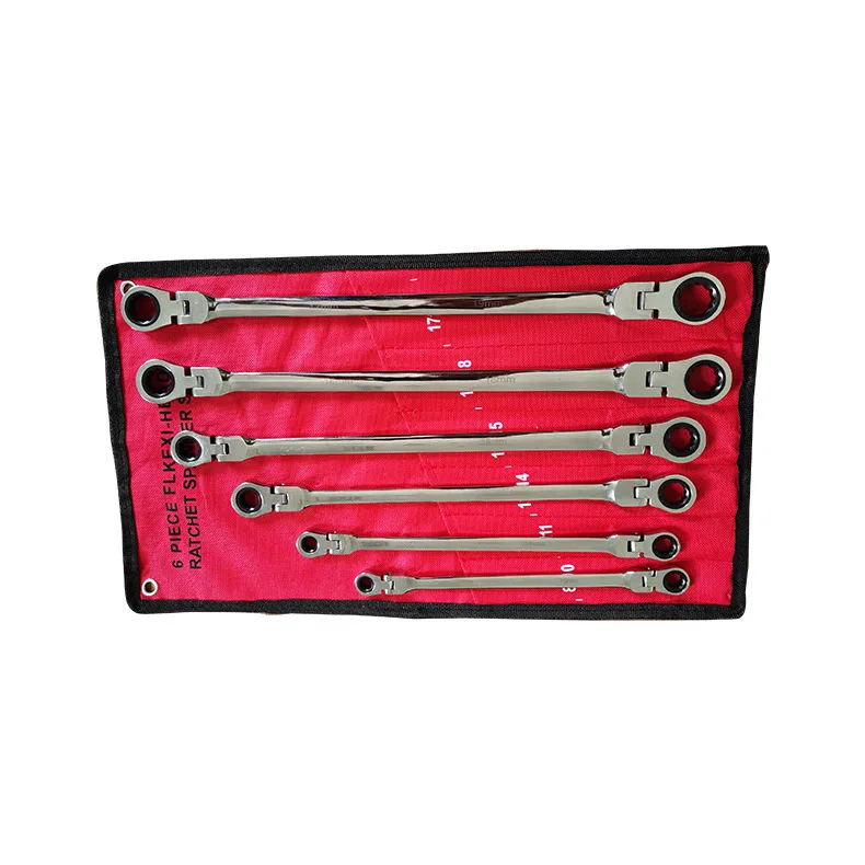 For Extra Long Flex-Head Double End Ratcheting Wrench Set Metric 6-Piece 8-19 mm Hand Repair To Double End Wrench in Cloth Bag