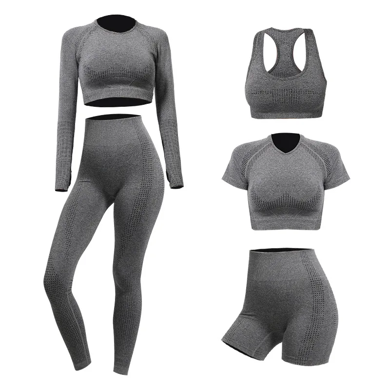 Custom Logo Fitness Supplier Plus Size Activewear 5PCS Seamless Yoga Wear Workout Women Gym Sets