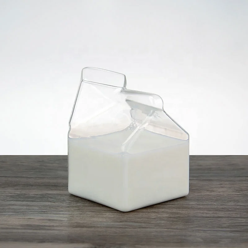High Borosilicate 350ML Milk Glass Box Shaped Glass Milk carton container Cup Handmade Milk Box