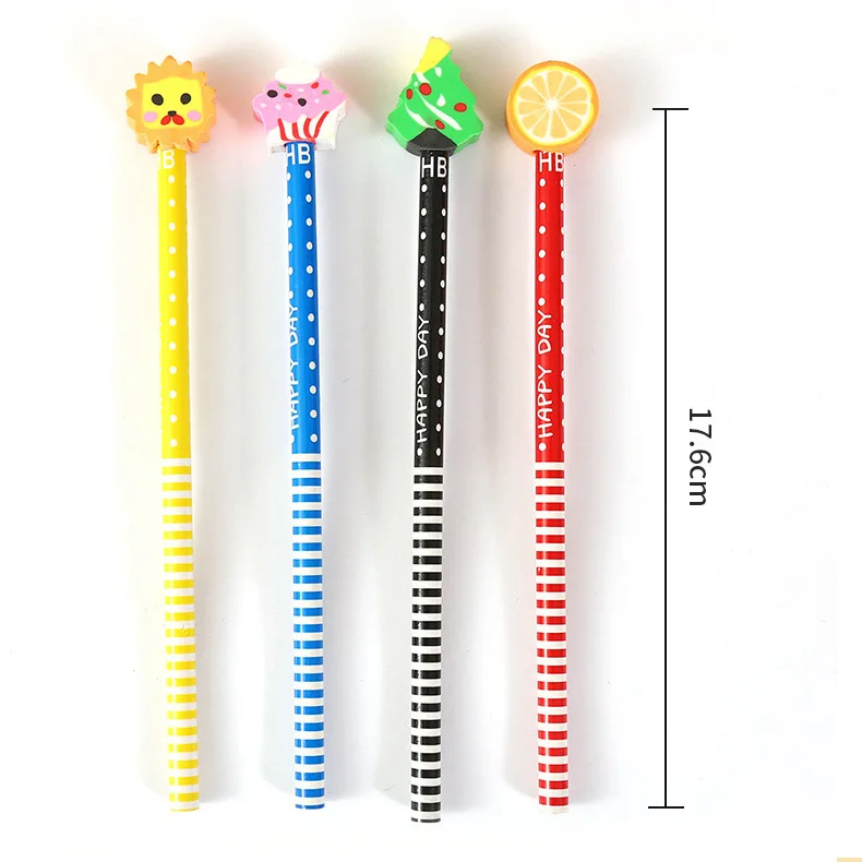 School Supplies Kawaii Erasers Pencils,Novelty Cartoon Stripes Pattern HB Pencil With Eraser for Student Sketch Drawing