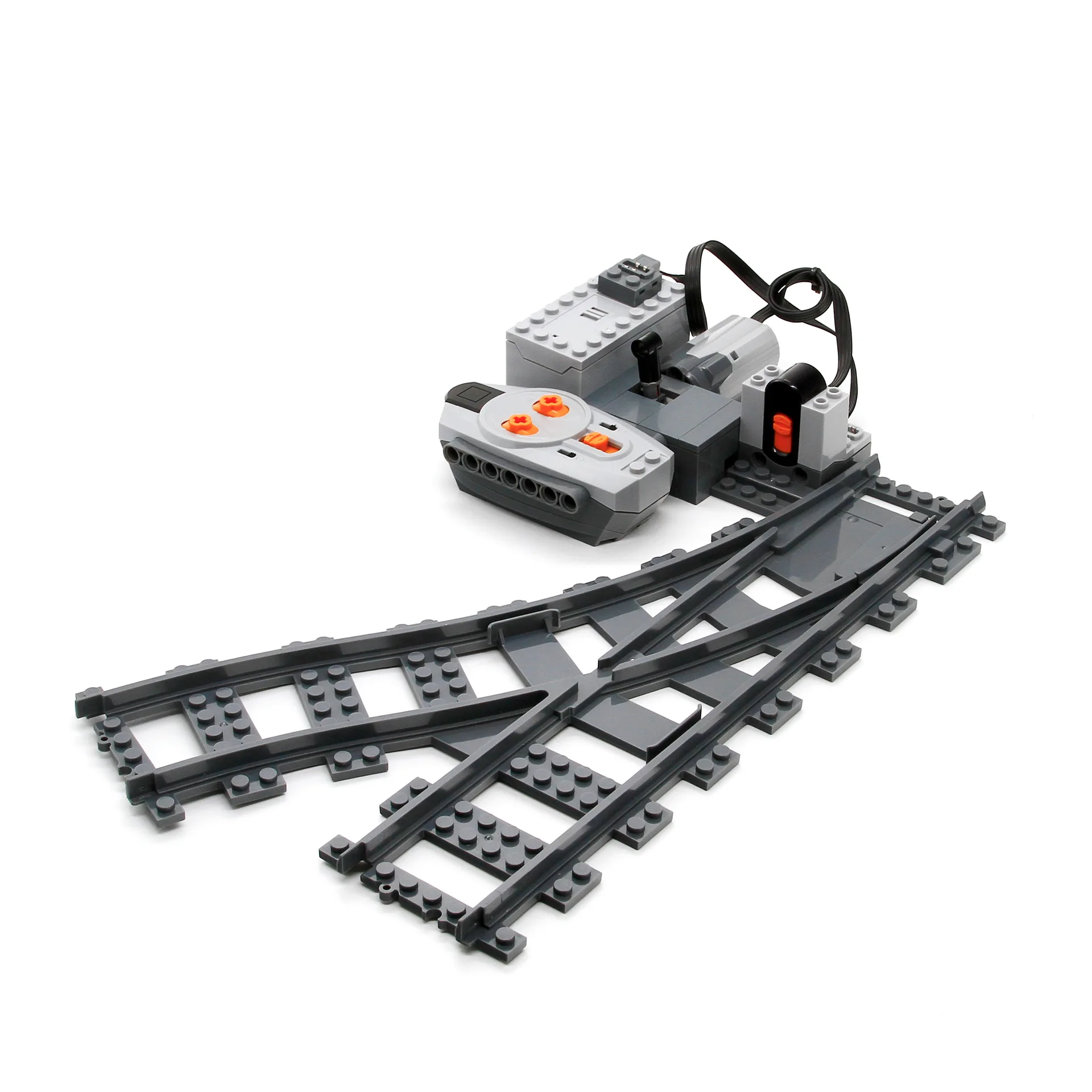 RC Motor Train Track Change Device Left Right Fork Rails Building Block DIY Train Brick Toys Made of Plastic for Urban Trains