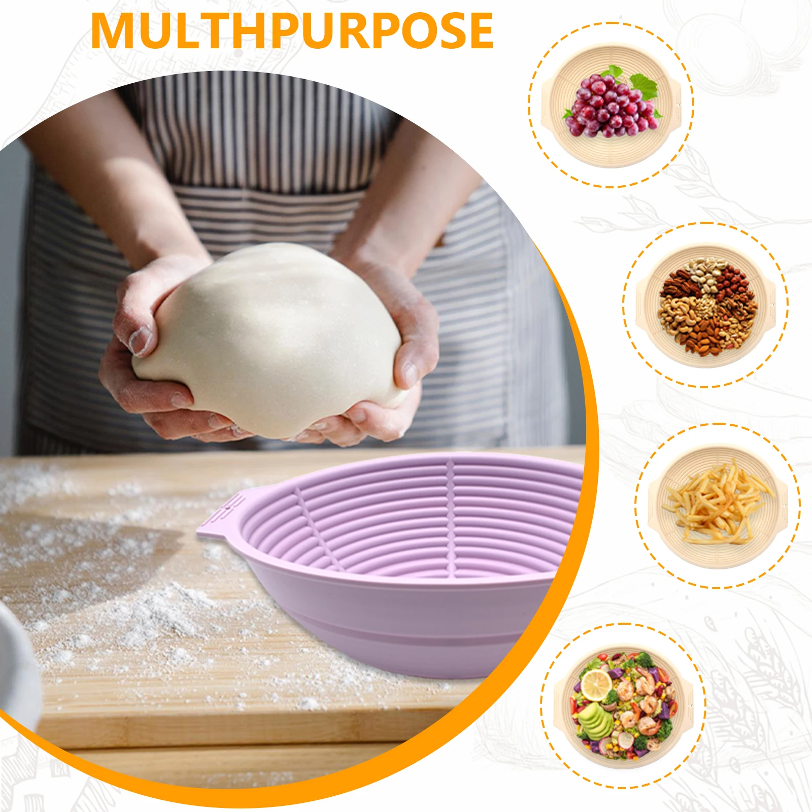 Custom Round Oval Square Reinforced Rattan Shaped Folding Baguette Proof Bread Sour Dough Starter Kit Fermentation Basket