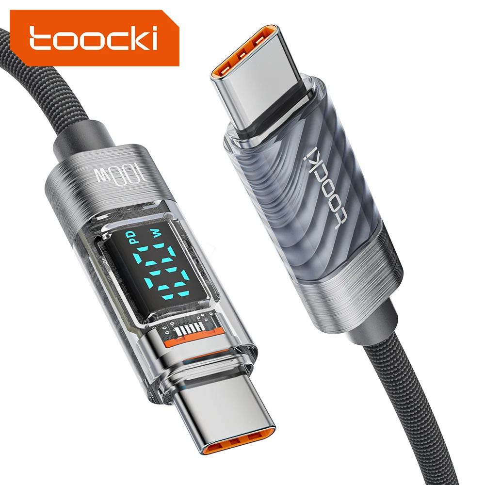 Toocki New Design 100w 1M/2M with lcd display c to c fast charging type c pd cable for huawei/Samsung/Tablet
