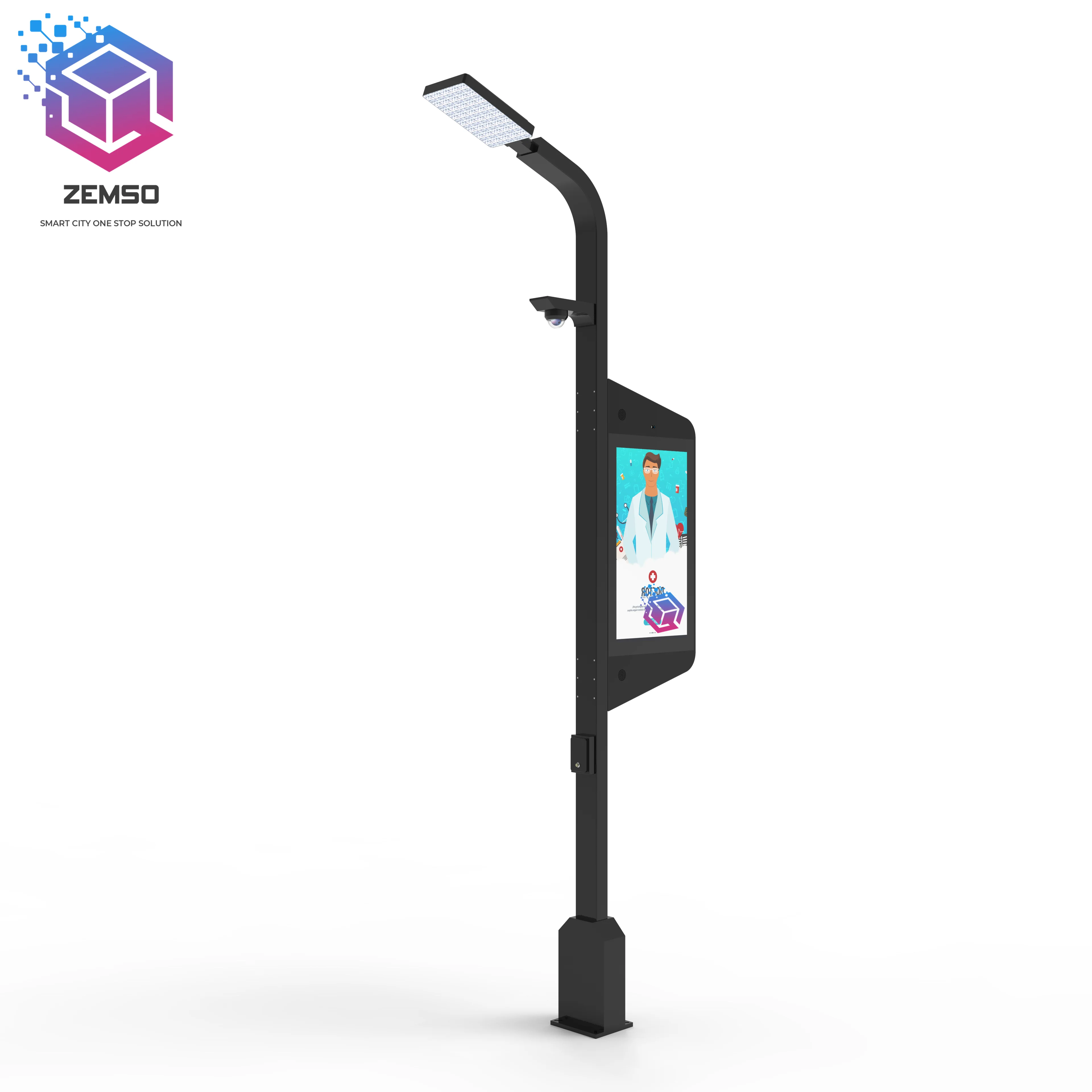 32 inch lcd screen street lamp light pole smart city outdoor street light smart lcd digital display with AI camera