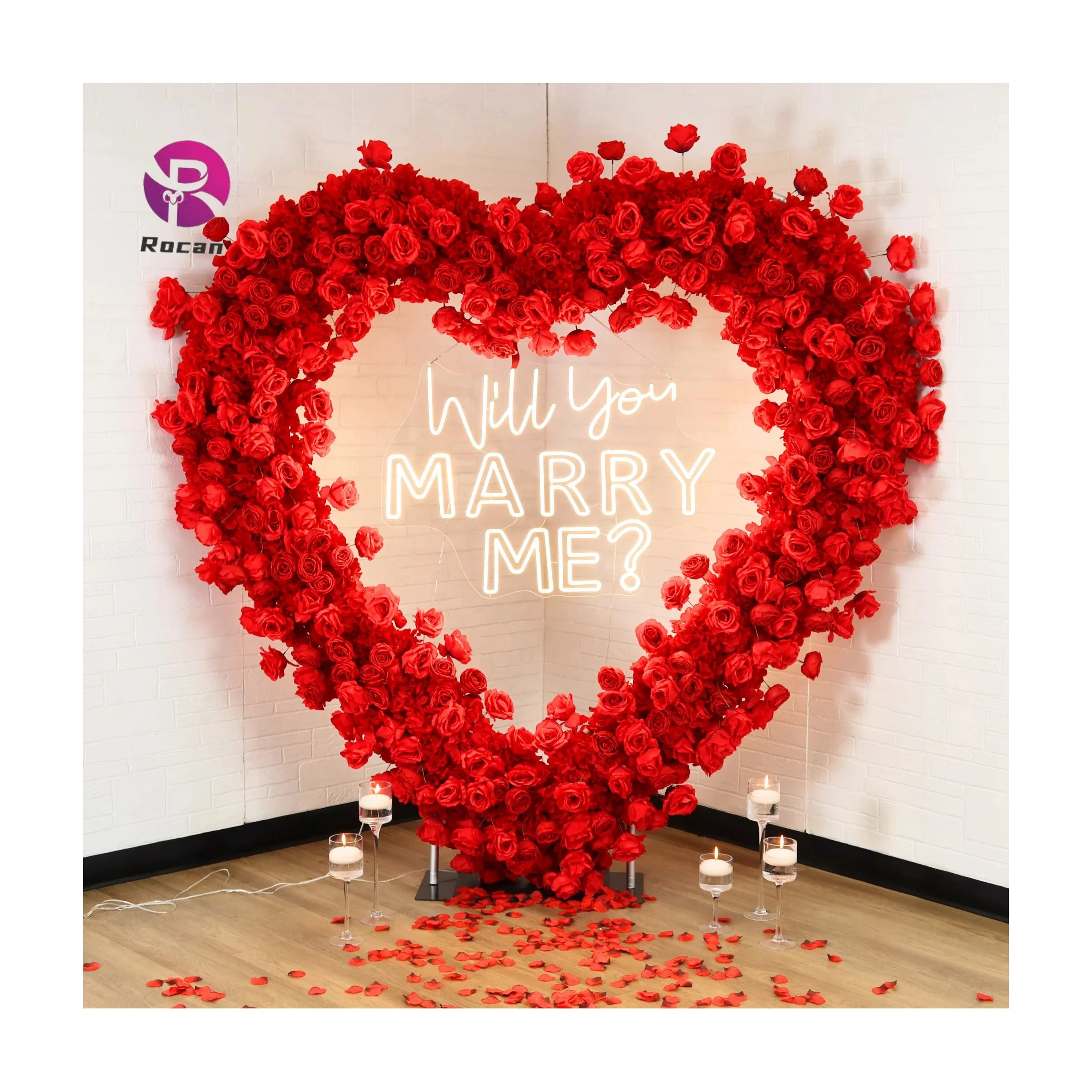 Wedding proposal decor mariage artificial Rose hydrangea heart shaped arch flowers for Decoration Wedding