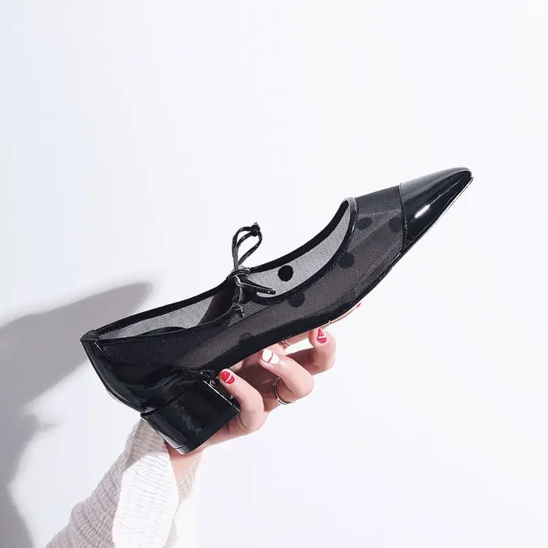 China factory fancy lace mesh Chunky Heels Girls Shoes Size 5cm