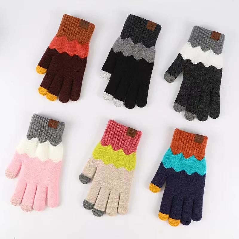 Wholesale cute printing Warm Acrylic women winter touch screen gloves