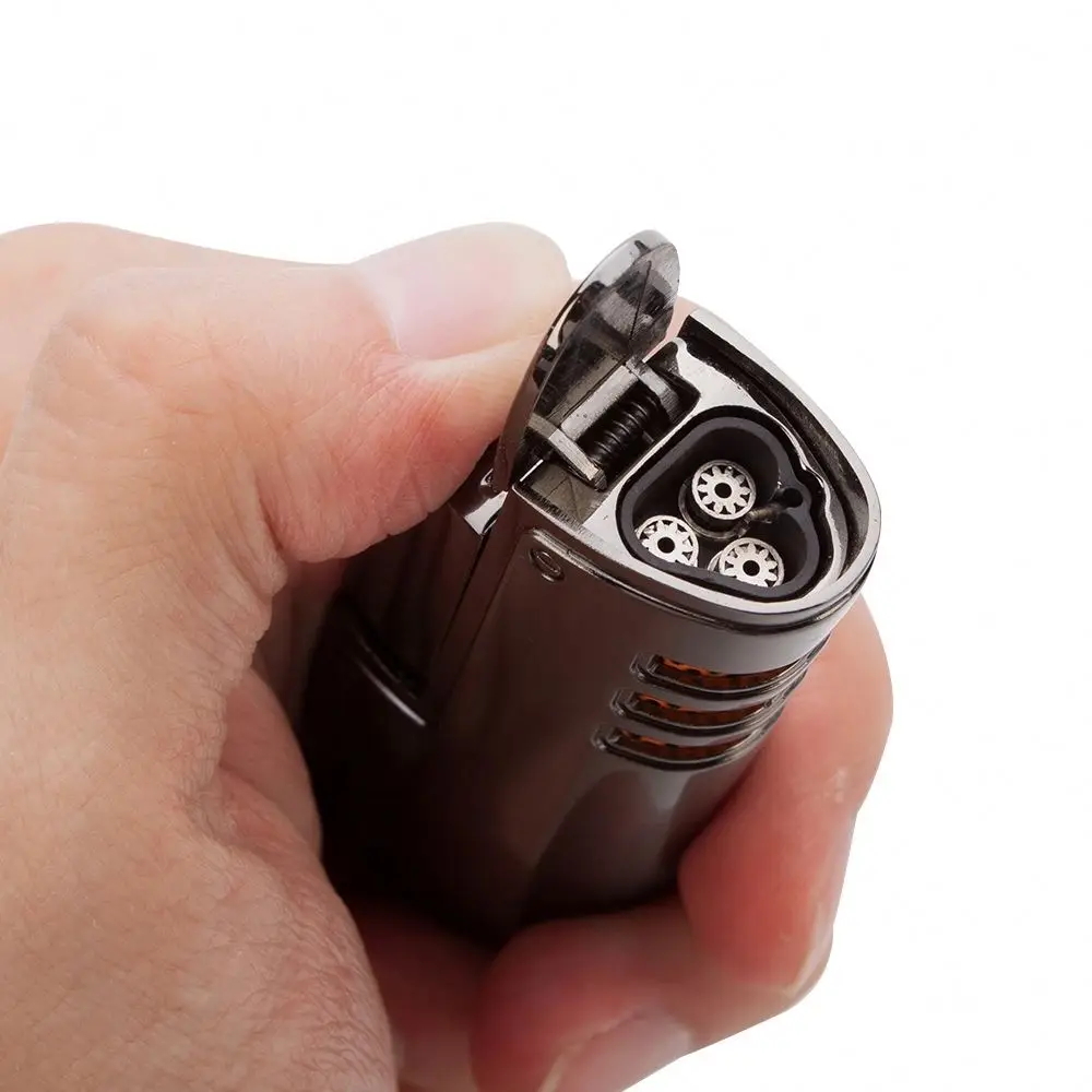  utility design promotional wholesales metal 3 triple flame torch jet cigar fluid fire refillable gas v