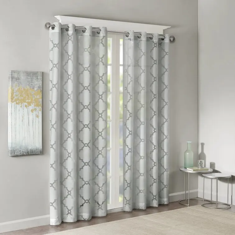 Fancy Modern Tulle Sheer Bedroom Living Room Geometric Print Transparent Window Curtain