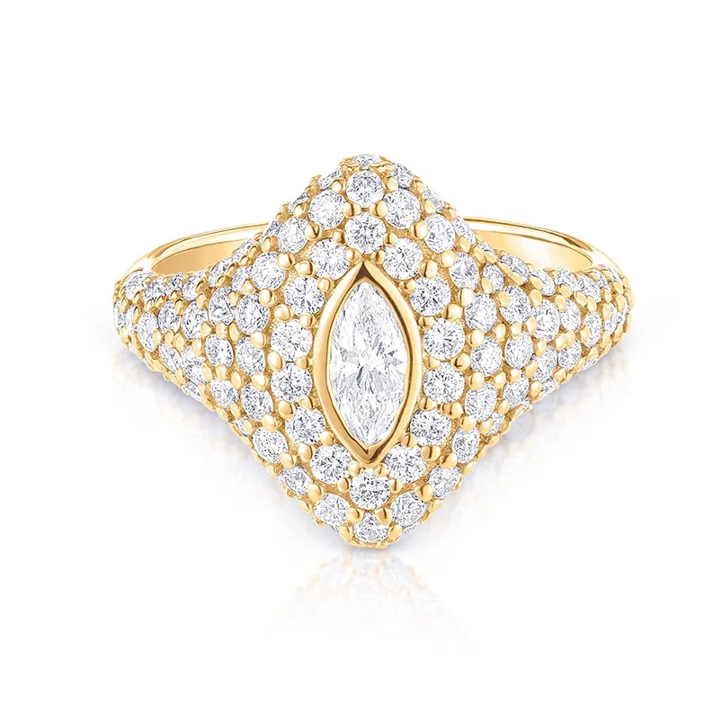Gemnel 2024 custom 925 sterling silver 18k gold personalized wholesale price marquise bling pinky ring women