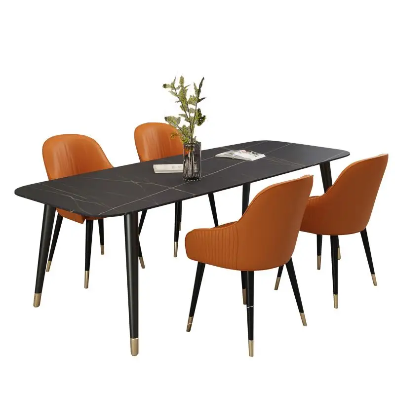 modern high gloss furniture marble top gold metal steel base marble dining table set 6 chairs