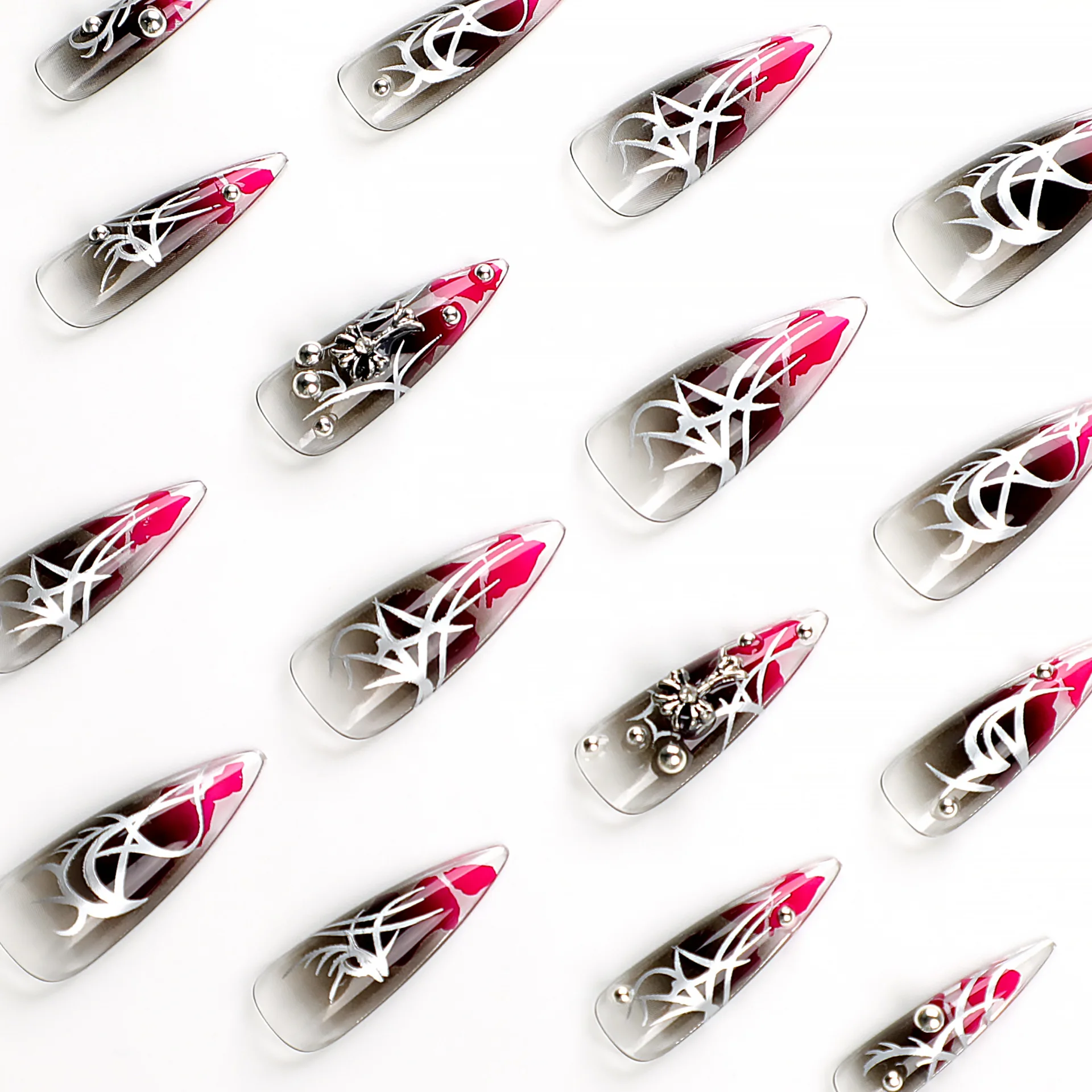 Soft Gel Press On Nails French Tip Coffin False Nails Rhinestones Acrylic Artificial Fingernails Wholesale With Glue