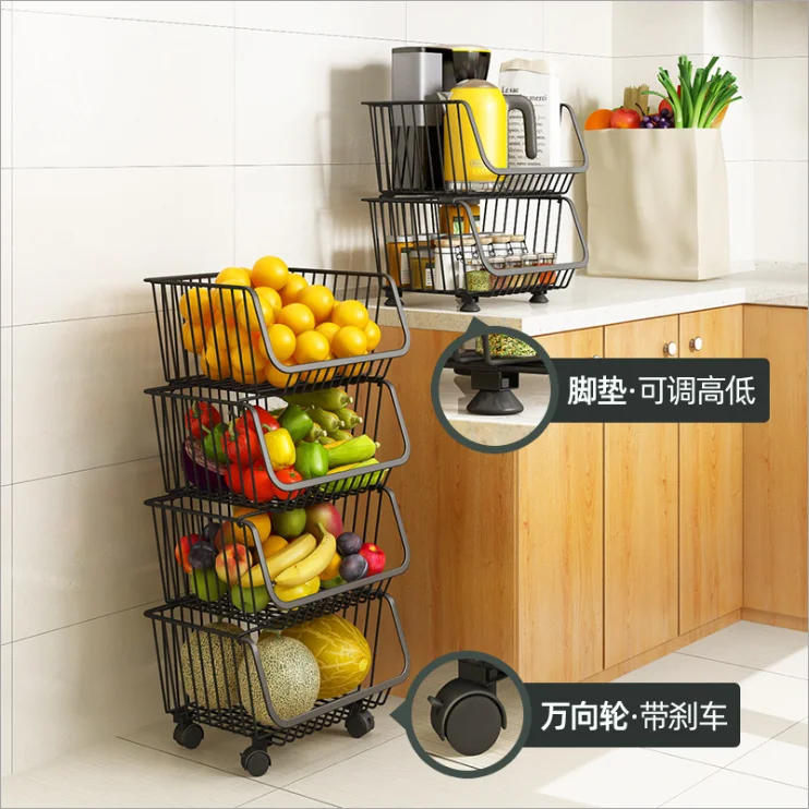 Standing Type Stackable Metal Wire Fruit Vegetable Food Storage Bin Basket For Kitchen