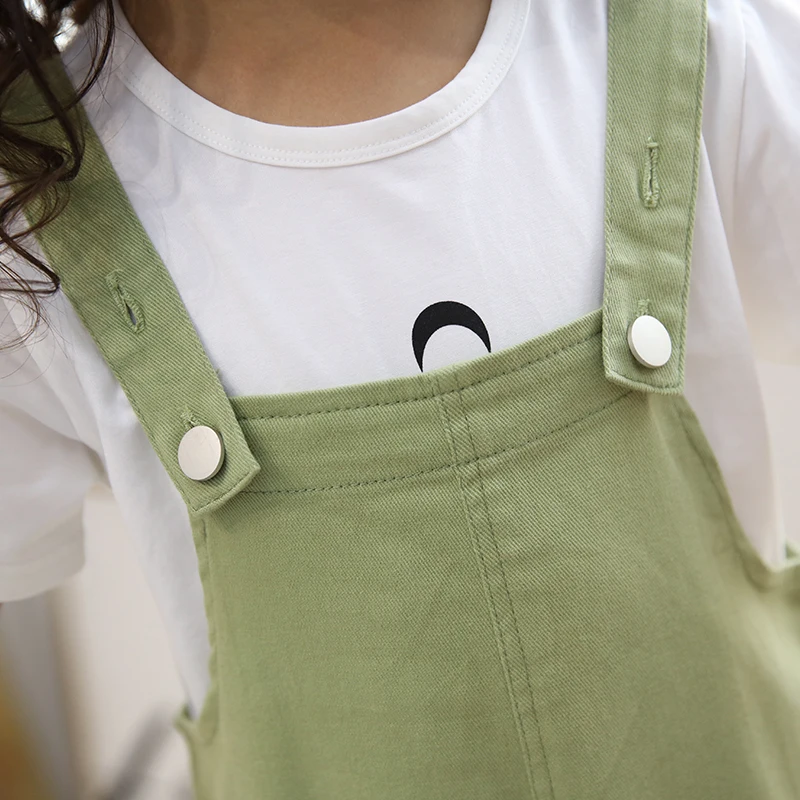
2021 New Lovely Casual Baby Girls Toddler Adjustable Loose Overalls Green and Yellow Suspenders Trousers with Big Pockets Pants 