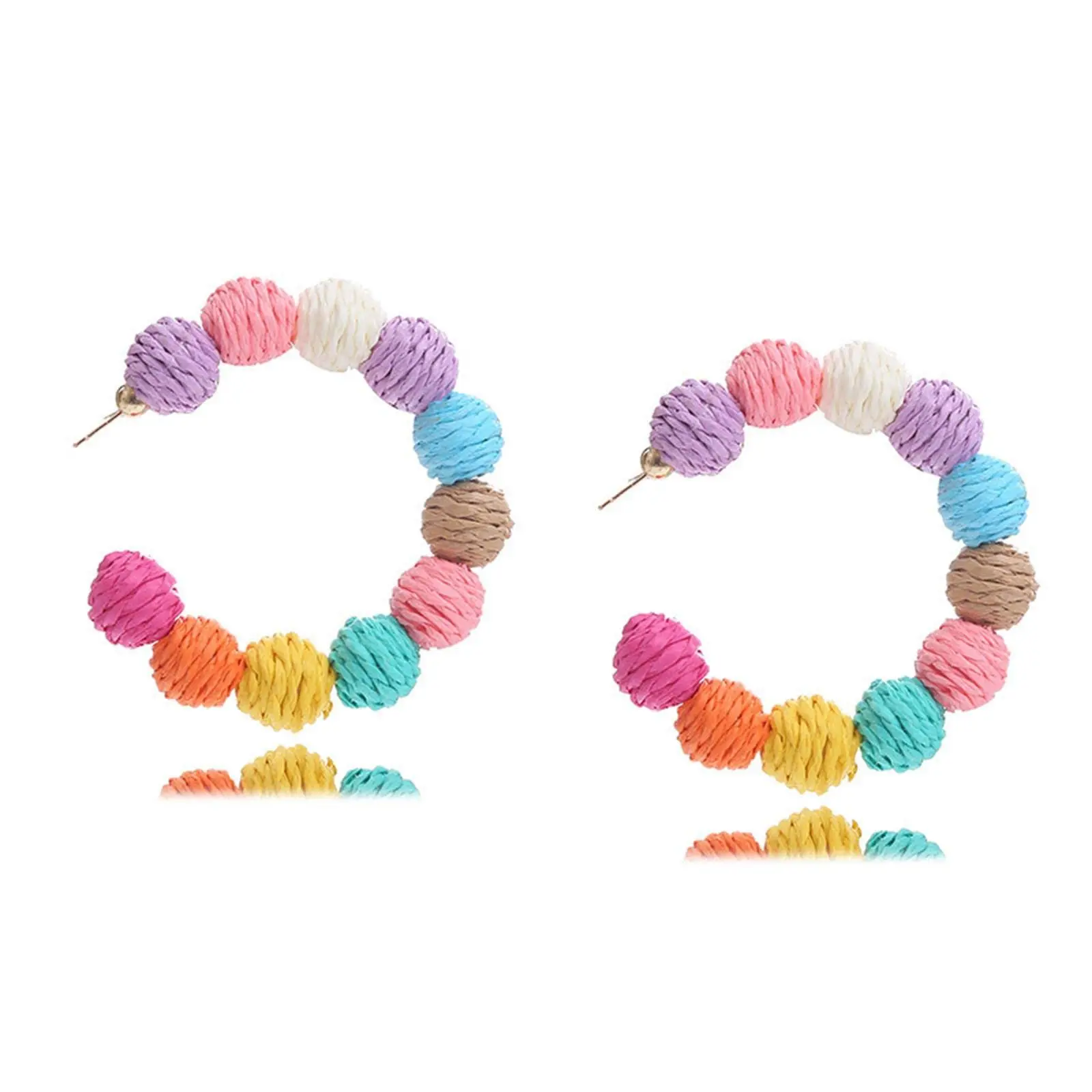 Wholesale Summer Boho Raffia Ball C Shape Chunky Hoop Dangle Earrings Straw Wicker Statement Earrings For Women Girls