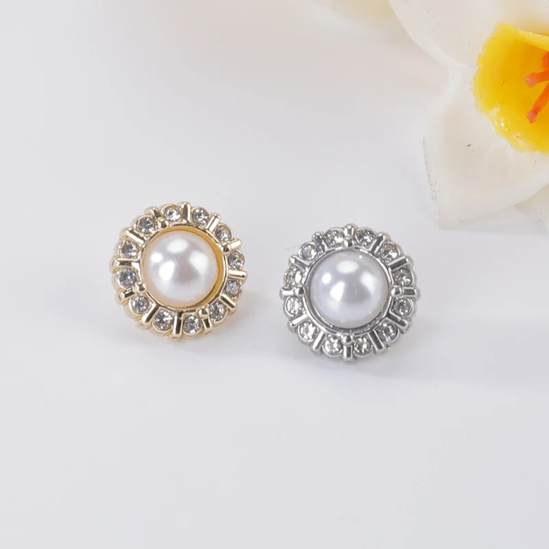 Women's Shirt Buttons Gold Factory Supplies Shank Sewing Fancy Decorated Zinc Alloy Metal Plating Washable Round Rhinestones