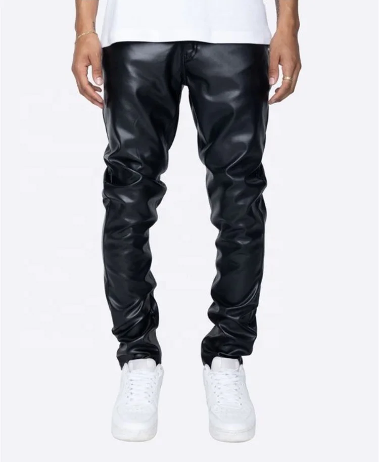 KY New Street Wear Fashion Sleeveless Wholesale Faux Leather Jackets Veste Homme Stacked Pants