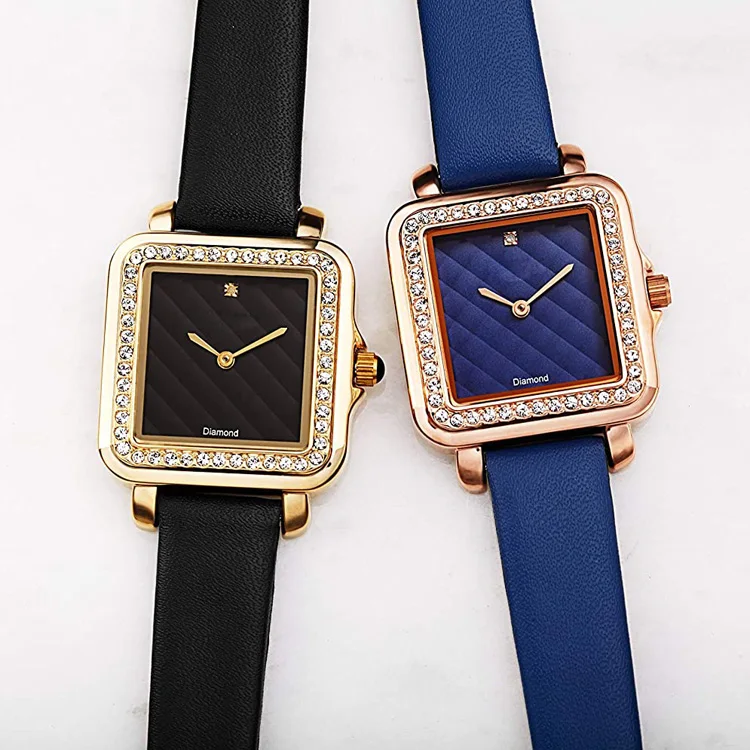 
Luxury Crystal Bezel 24k Gold Plating Ladies Dress Female Women Stylish Quartz Square Watch 
