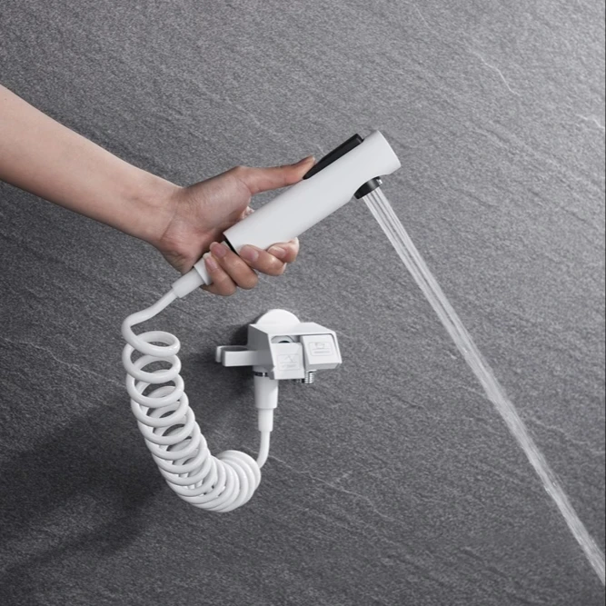 New design 2 way brass white color bathroom double angle valve adapter with 2 switch toilet shattaf set