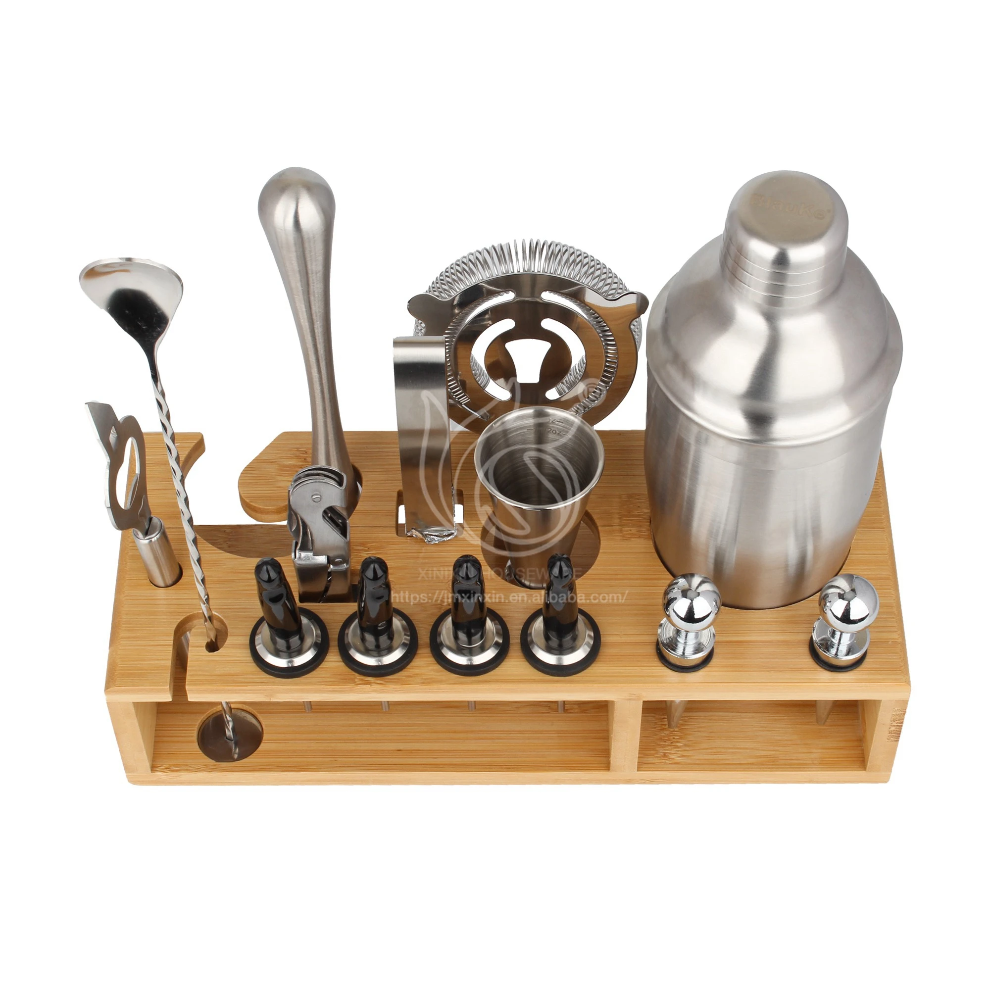 New Bartender Gift Bartender Silver Bar Tools Martini Shaker Jigger Strainer Bar Mixer Spoon Tongs Opener for Hotel and Bar