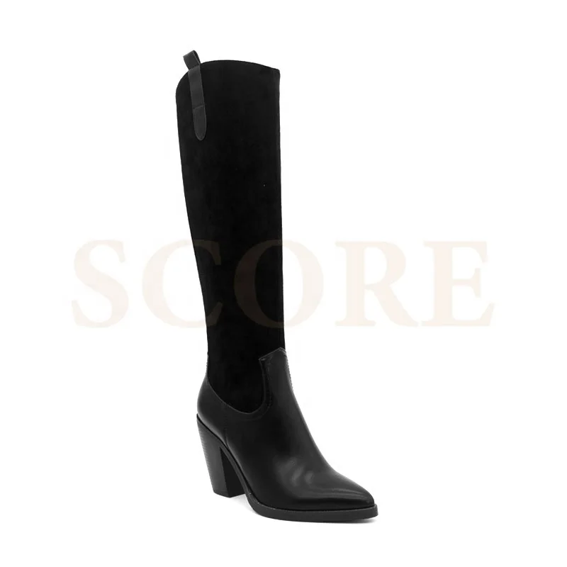 2021 trendy pointed toe block heel   knee high winter boots pole dancing high heel boots