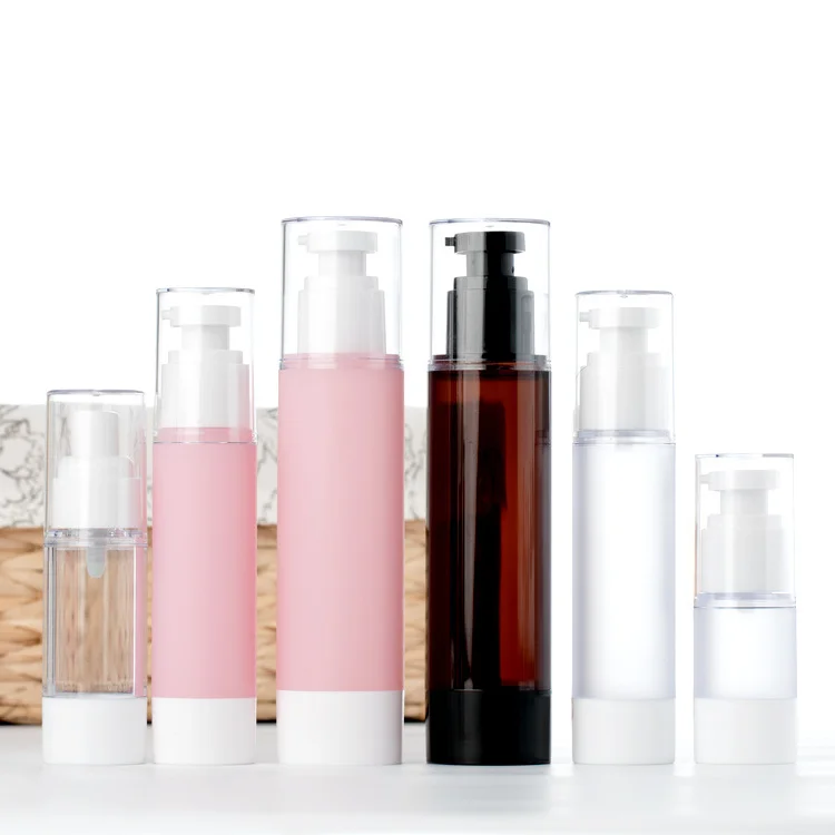 1 oz  15 30 50 100 ml pink brown frosted plastic airless bottle PP lotion pump and spray bottles cosmetic packaging