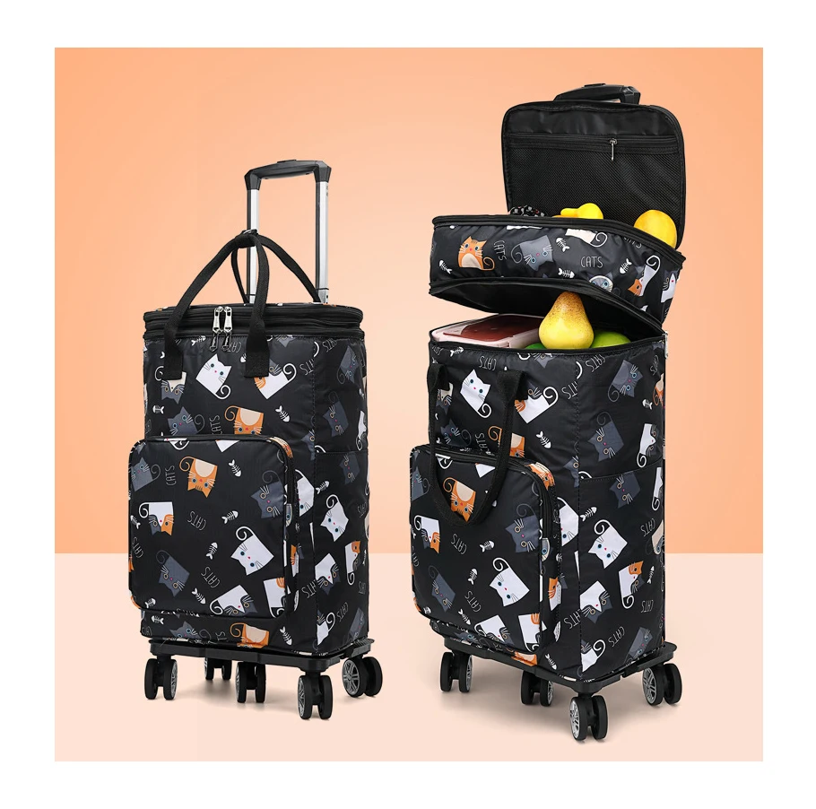 Wheeled Duffle Bag Hand Carry-On Traveling Bags With Wheels Trolley Carrying Market Foldable Shopping Bag On Wheels