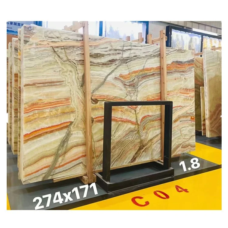 ALA Onyx Bookmatched Luxurious Interior Decoration Onyx Slabs Jade Stone Rainbow Hot Selling Natural Big Slab Polished 2.83kg/m3