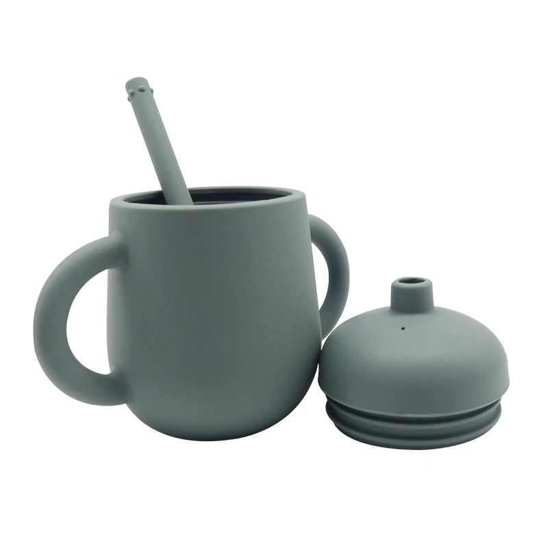 200mL Portable Unbreakable Kids Toddler Baby Training Soft Silicone Water Drinking Sippy Cup With Straw and Handle