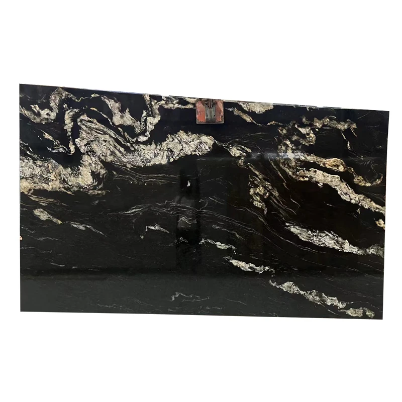 2cm Thick Brazilian Cosmic Black Granite Slab With Gold Veins Price For Countertops Flooring Tiles