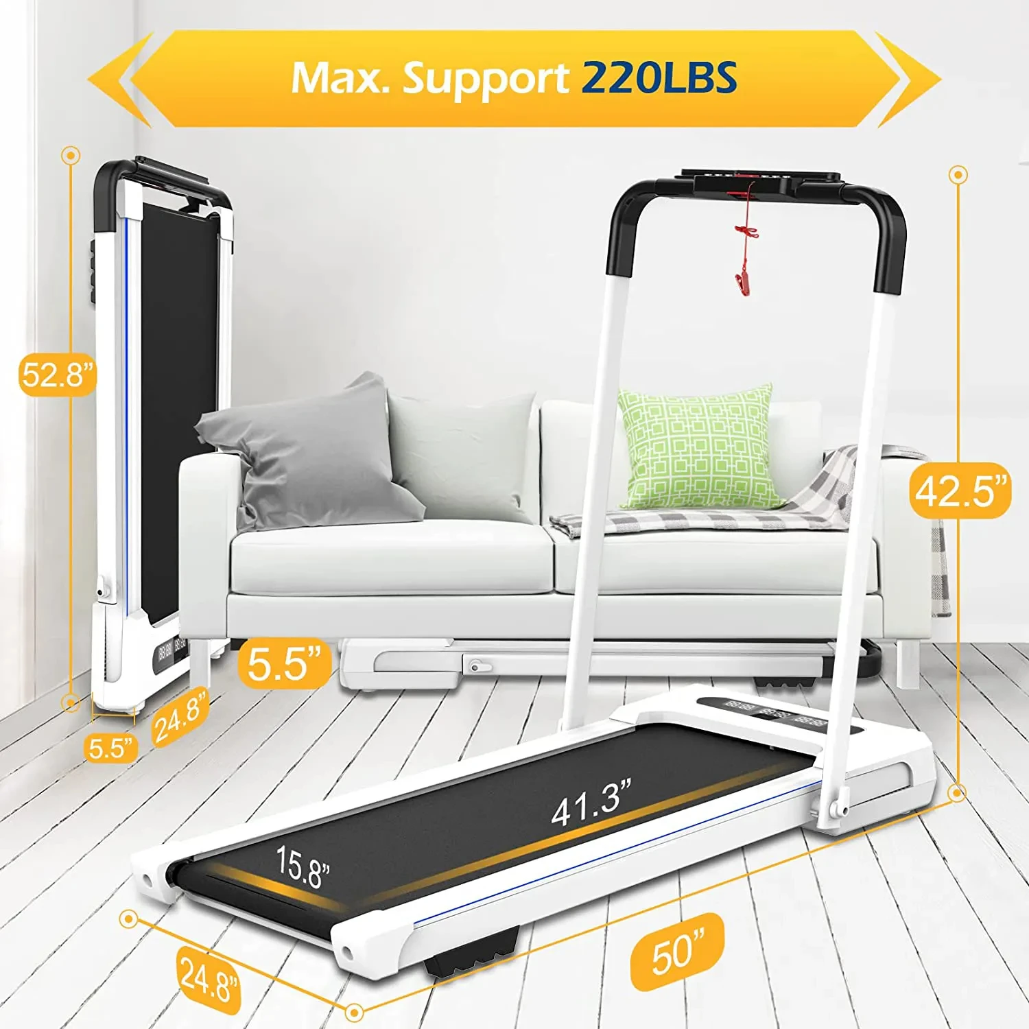 Gymbopro Space-Saving Flat Treadmill Foldable Walking Desk for Home and Office Use