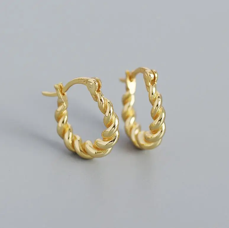 Trending 925 hypoallergenic nickel free jewelry Women Girls Gold Plated Twisted Hoop Earrings Braided Hoops Rope Wire Earrings