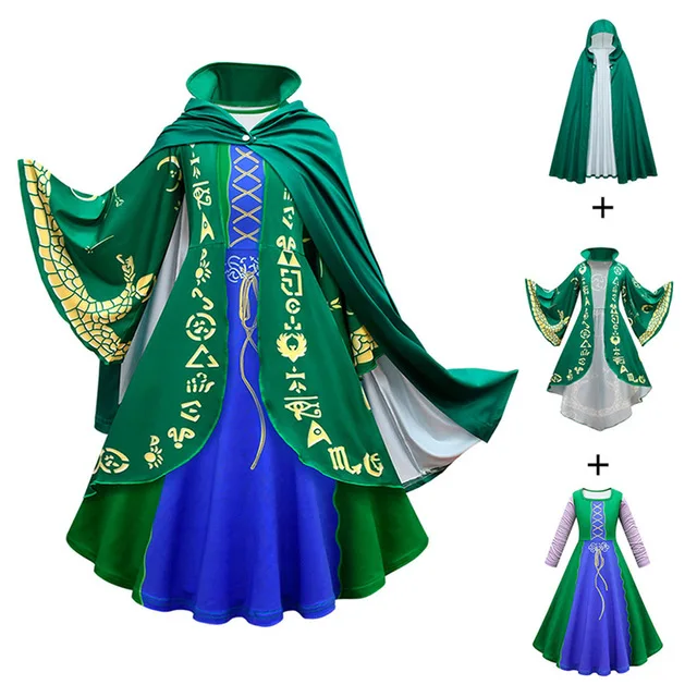 Hocus Pocus 2 Clothing Girls Sarah Mary Winifred Costume Kids Sanderson Sister Dress Witch Halloween Outfits with Wig Cloak