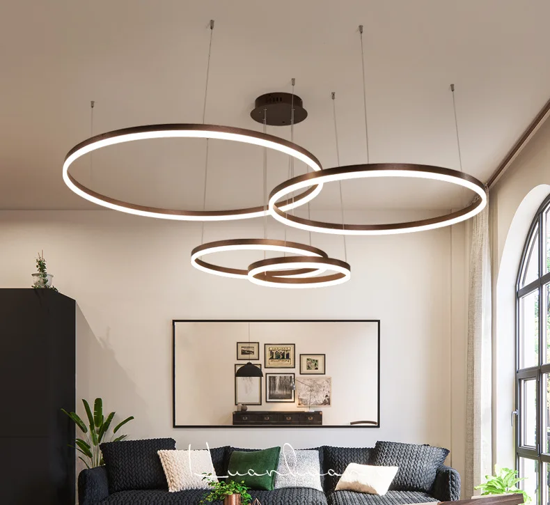 
Affordable Luxury Circle Ring Dimmable Acrylic Shade LED Chandelier for Living Room Hotel Loft 