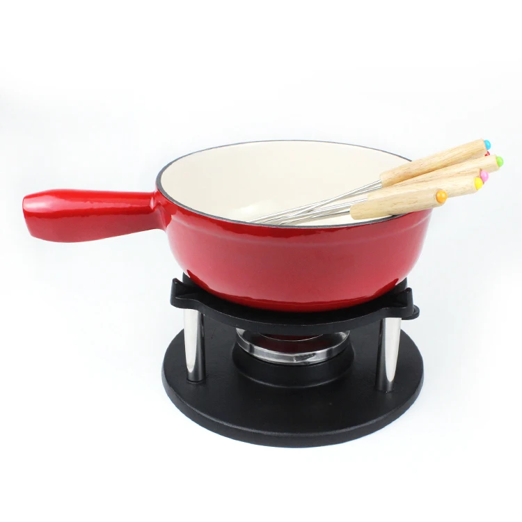 Портативный мини-чугунный набор для мяса, сыра, фондю с вилкой и ручкой