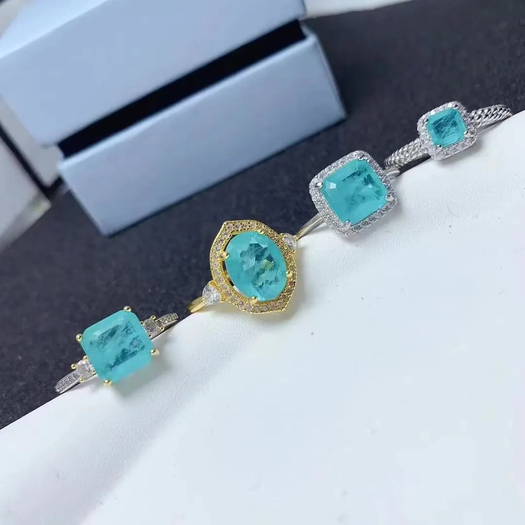 Good Price 925 Sterling Silver Natural Tourmaline Real Jewelry Women Barbie Rings Set