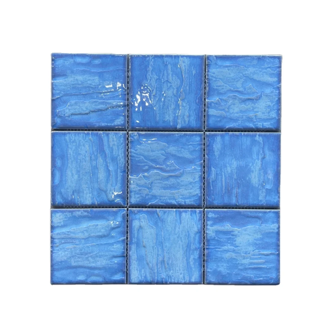 Hot selling Customized Colors Out door glazed ceramic swimming pool tile border blue and green 3d mosaic tiles