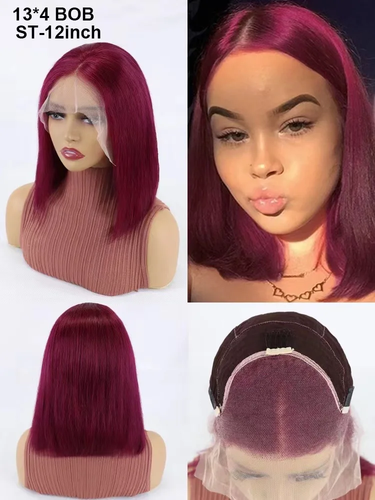 Free Shipping 13x4 ST Bob Wig Lace Front 12inch Red Wigs Human Hair Lace Front Women Wigs Human Hair