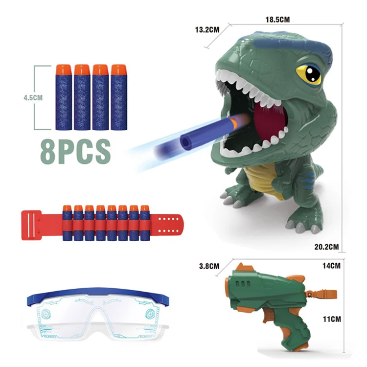 Bricstar high-quality and safe ABS material cartoon dinosaur shooting sound light foam ball guns toys