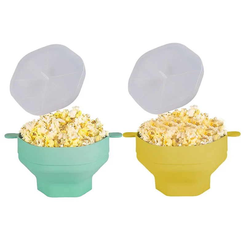 Collapsible Microwavable Bowl Popper Popcorn Bowls BPA Free Silicone Popcorn Maker Popper Silicone Popcorn Bucket with Lid