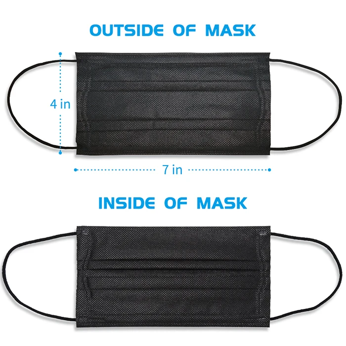 
Hot Sale High Quality Medical Black Non-woven Mask Disposable 3 Ply Face Earloop Mask 51Pcs/box 17/bag 