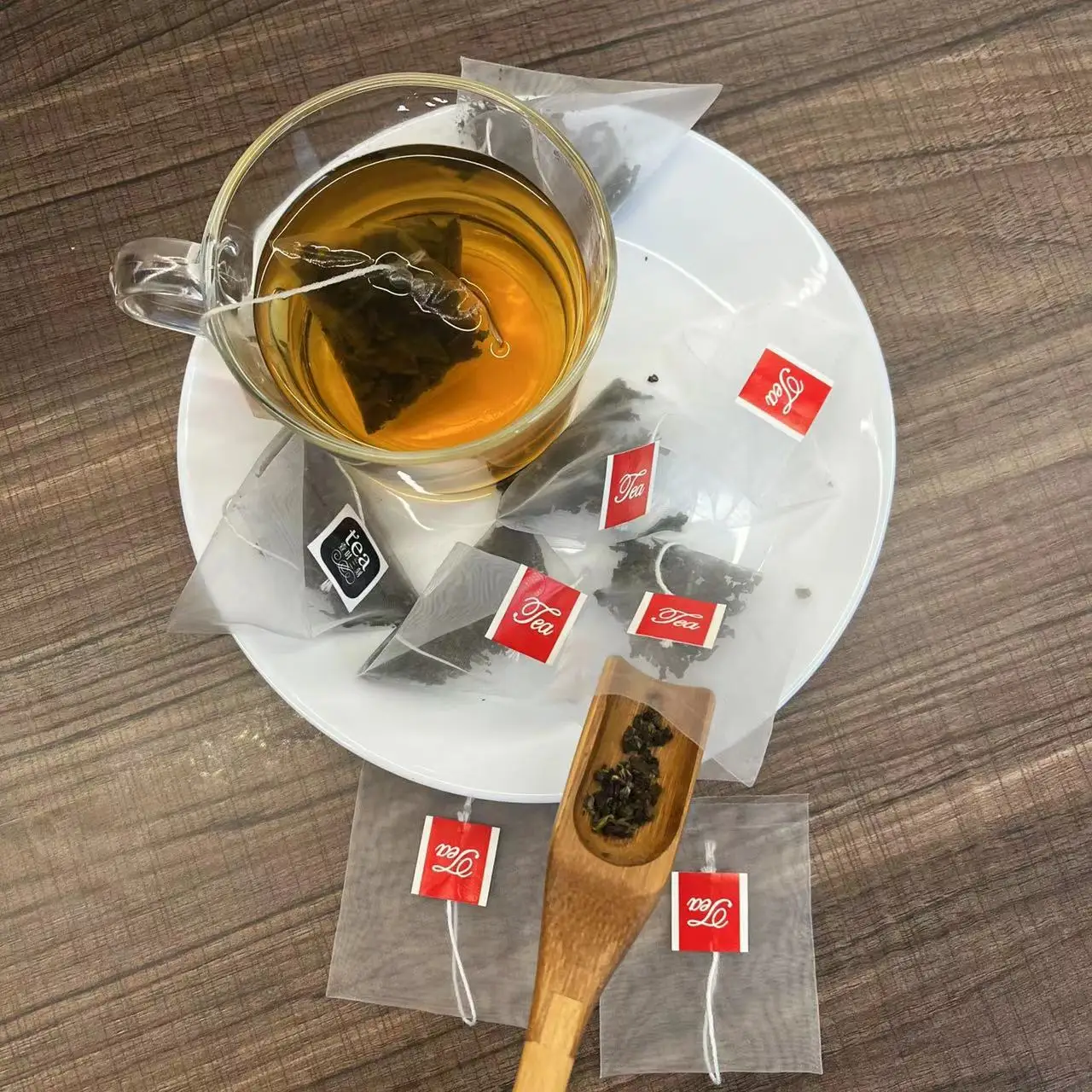 Wholesale Biodegradable Triangle Heat Seal Empty Nylon mesh Pyramid Shaped Tea Bag