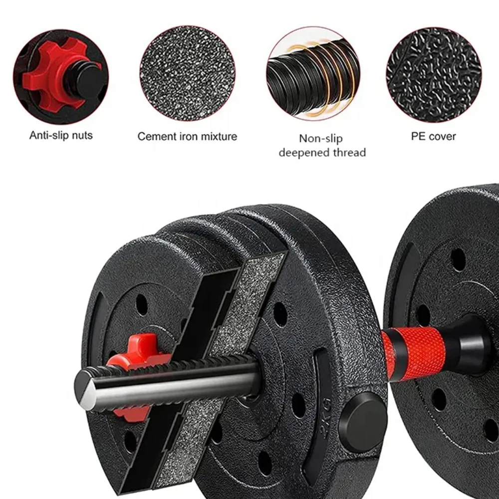 Adjustable Cement Dumbbell Set 10kg to 40kg Range Juego de Barra con Mancuernas for Fitness Training
