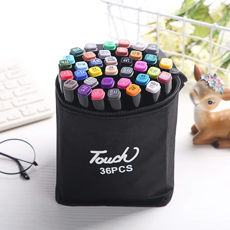 Eurolucky Art Supplies Dual Tips Marker Pens  Carrying Case Double Head Marker For Drawing 60 Colors