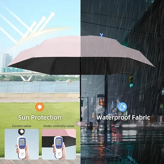 Mini Folding Portable Sun & Rain UV protection Compact Lightweight flat pocket Umbrella with Case