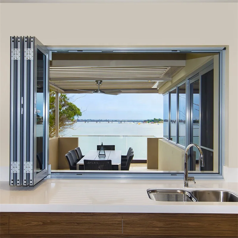 Wholesale Horizontal Windows Accordion Aluminum Bi-Folding Frameless Folding Window